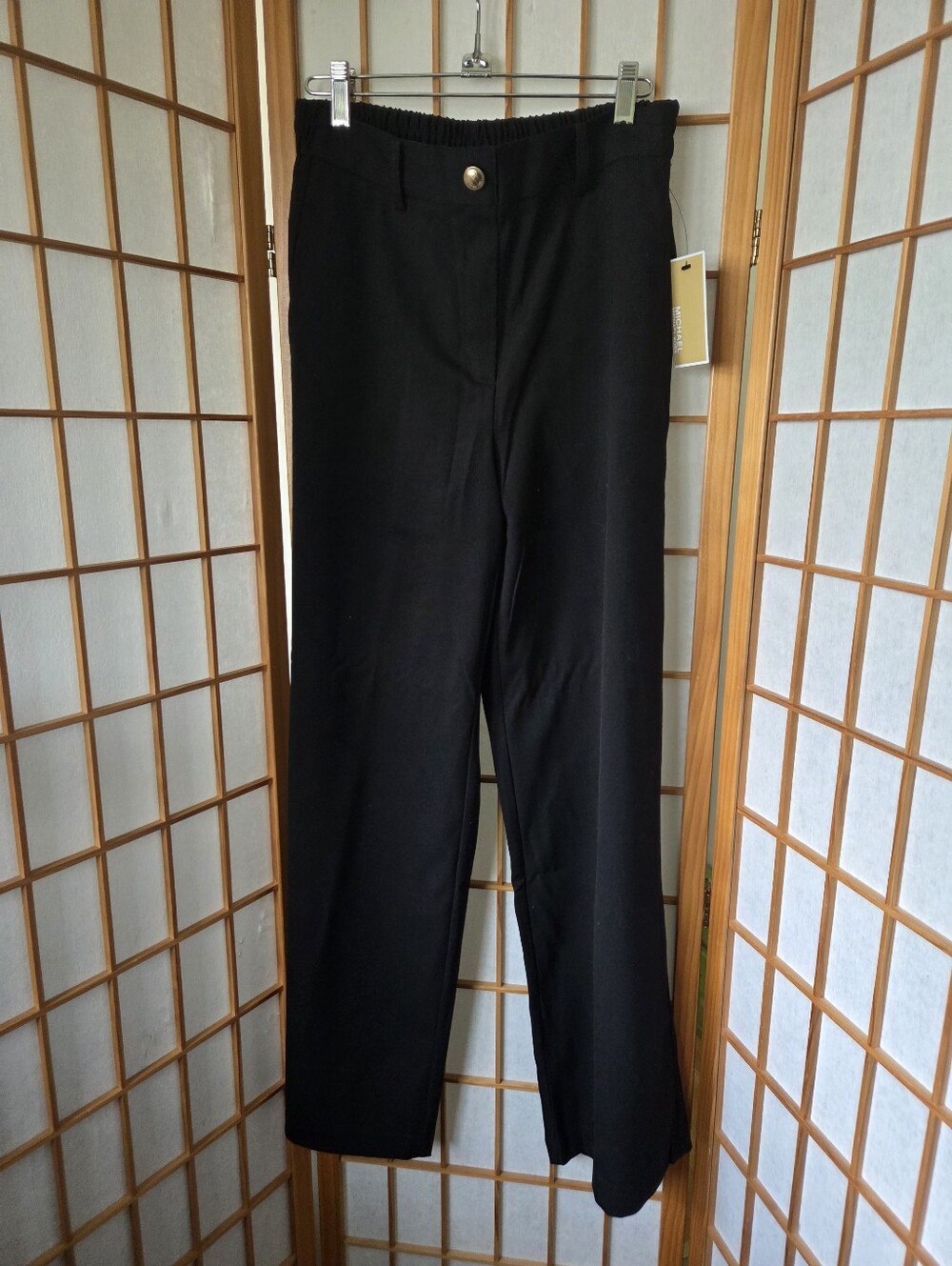 NWT WOMENS MICHAEL KORS BLACK HEAVIER VISCOSE MIX STRETCH WAIST WIDE PANTS SMALL
